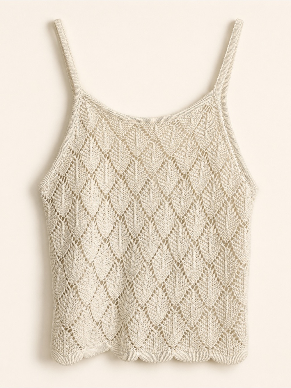 Fct With Love Crochet Knit Tank Top Large Ivory Open Stitch Scalloped Hem